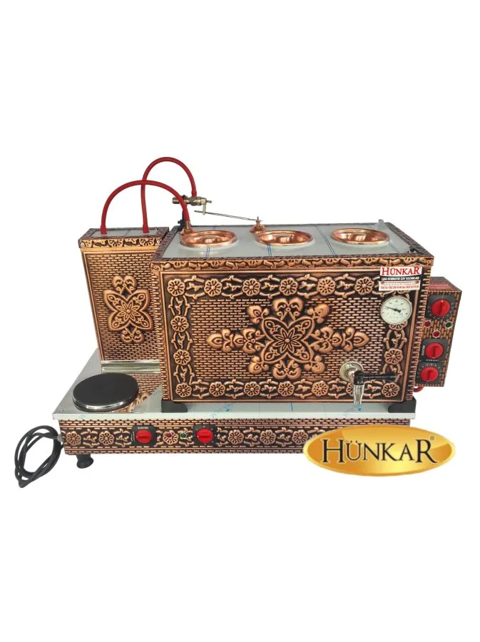 BAKIR 3 DEMLİKLİ ÖZEL ÇITA İŞLEMELİ PLEYTLİ BAKIR ÇAY KAZANI