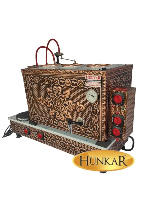 BAKIR 3 DEMLİKLİ ÖZEL ÇITA İŞLEMELİ PLEYTLİ BAKIR ÇAY KAZANI