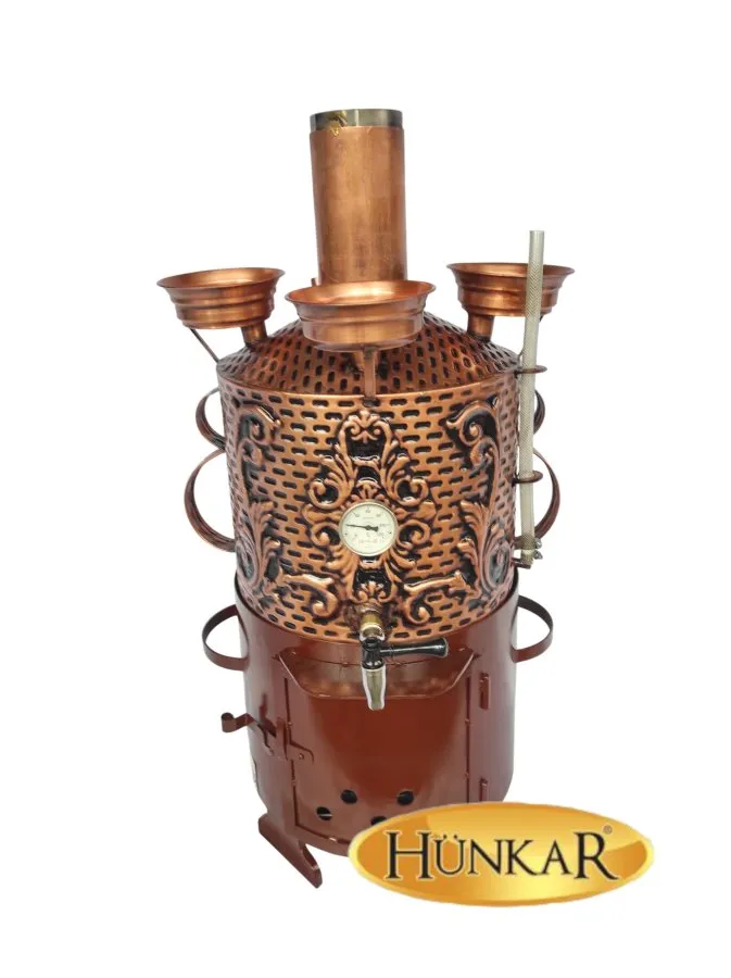 30 LİTRE BAKIR İŞLEMELİ ATEŞ TUĞLALI GÖSTERGELİ 3 DEMLİKLİ BAKIR SEMAVER