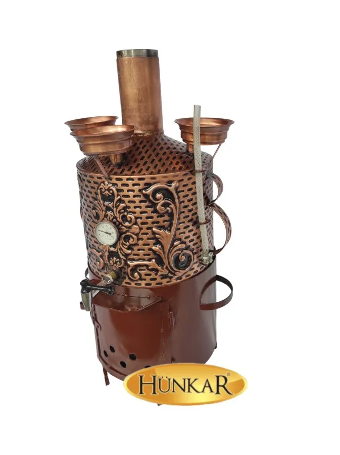 30 LİTRE BAKIR İŞLEMELİ ATEŞ TUĞLALI GÖSTERGELİ 3 DEMLİKLİ BAKIR SEMAVER