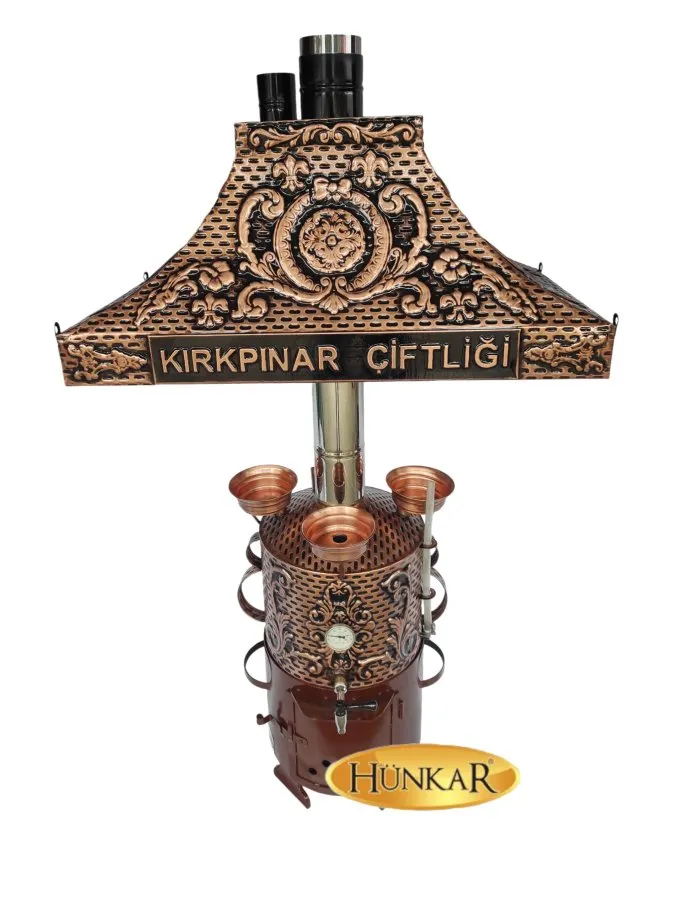 30 LİTRE BAKIR İŞLEMELİ ATEŞ TUĞLALI GÖSTERGELİ 3 DEMLİKLİ BAKIR SEMAVER