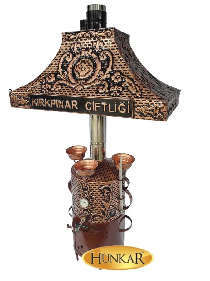 DAVLUMBAZLI YAZI İŞLEMELİ BAKIR 30 LİTRE 3 DEMLİKLİ SEMAVER 