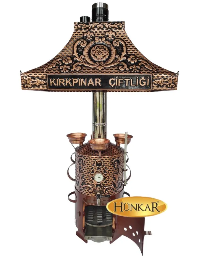 DAVLUMBAZLI YAZI İŞLEMELİ BAKIR 30 LİTRE 3 DEMLİKLİ SEMAVER 