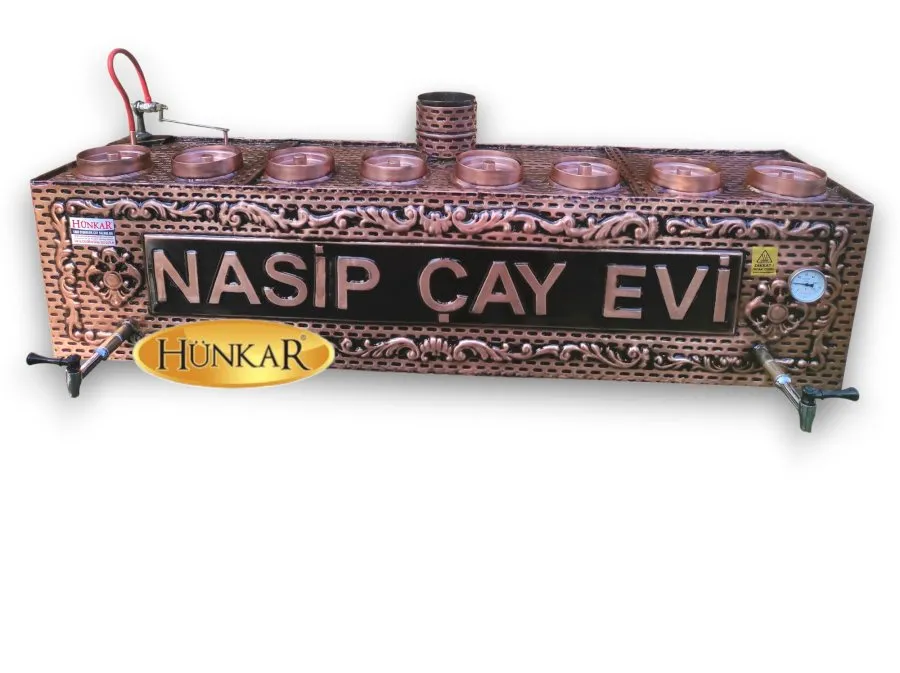 8 DEMLİKLİ BAKIR SU OTOMATİKLİ 170 LİTRE ODUNLU KÖMÜRLÜ ÇAY KAZANI ÜST 