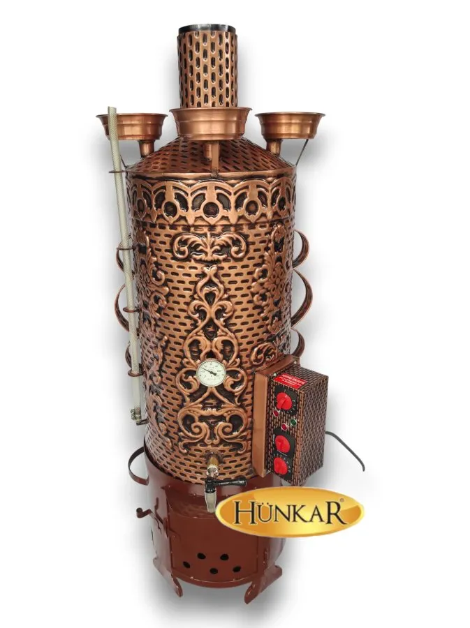 3 DEMLİKLİ 80 LİTRE ÇİFT REZİSTANSLI ATEŞ TUĞLALI BAKIR SEMAVER