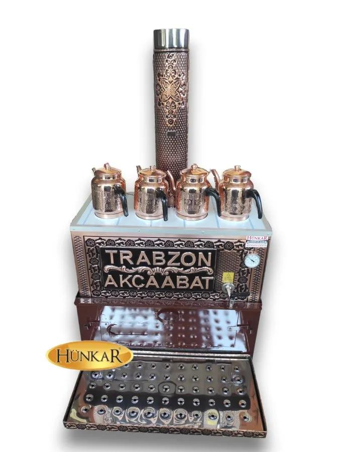 ÖZEL YAZILI 60 LT 4 LÜ BAKIR İŞLEMELİ YALITIMLI SU OTOMATİKLİ BAKIR KÖMÜRLÜ ÇAY KAZANI 