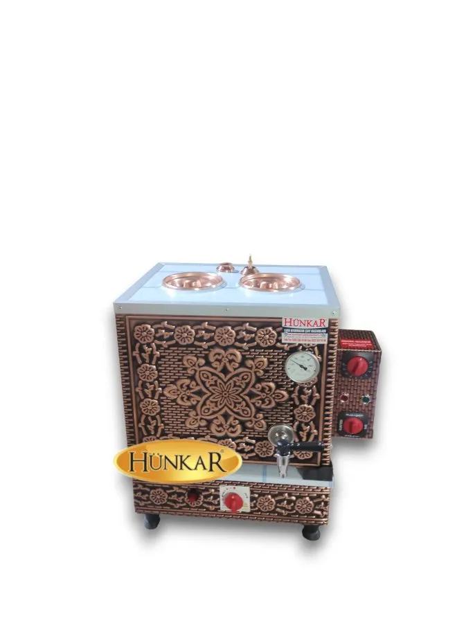 EMNİYET VENTİLLİ ÖZEL ÜRETİM SU ARITMASIZ VE KAHVECİ GÖZSÜZ 2 DEMLİKLİ İÇİ DIŞI BAKIR ÇAY KAZANI 