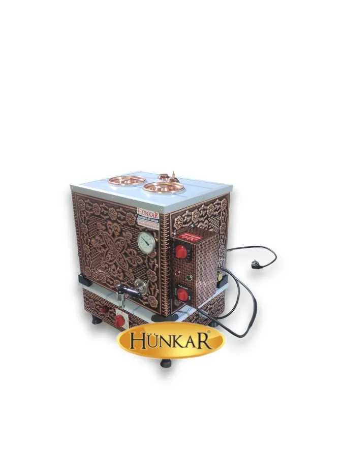 EMNİYET VENTİLLİ ÖZEL ÜRETİM SU ARITMASIZ VE KAHVECİ GÖZSÜZ 2 DEMLİKLİ İÇİ DIŞI BAKIR ÇAY KAZANI 