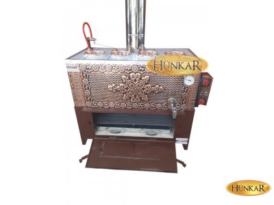 BAKIR 60 LİTRELİK 4 DEMLİKLİ SOBASI ODUN KÖMÜRLÜ TUĞLALI YALITIMLI ELEKTRİKLİ  SU OTOMATİKLİ SEMAVER ISI GÖSTERGELİ