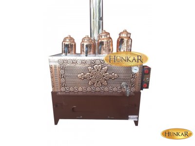 BAKIR 60 LİTRELİK 4 DEMLİKLİ SOBASI ODUN KÖMÜRLÜ TUĞLALI YALITIMLI ELEKTRİKLİ  SU OTOMATİKLİ SEMAVER ISI GÖSTERGELİ