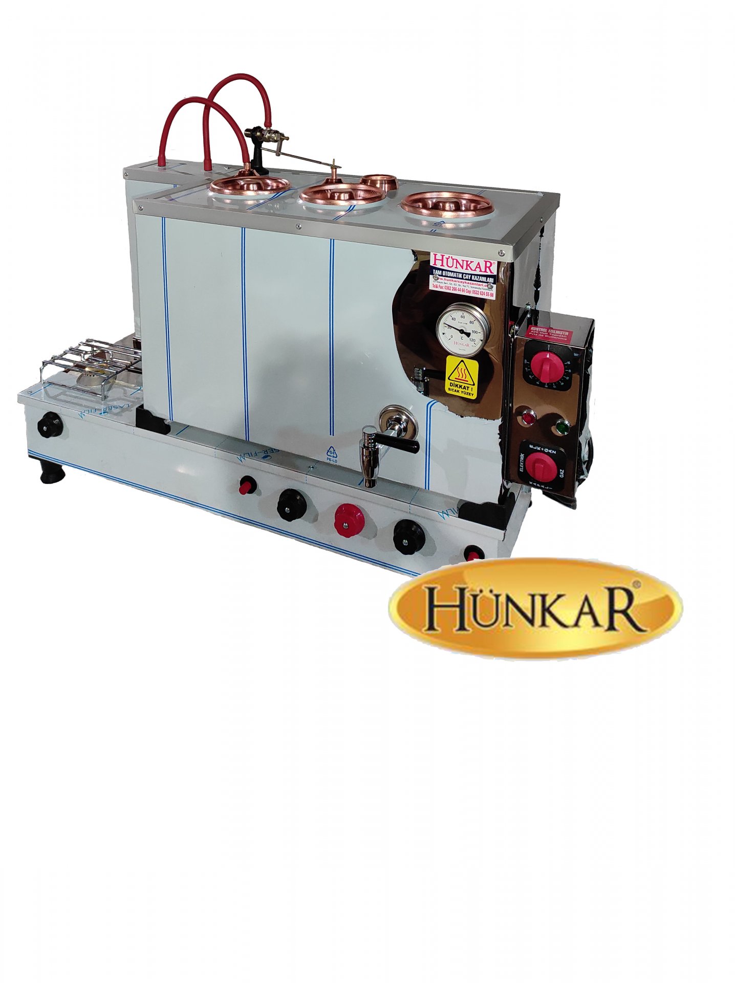 DIŞ KROM İÇ BAKIR 40 LT 3 DEMLİKLİ TAM OTOMATİK ÇAY KAZANI 