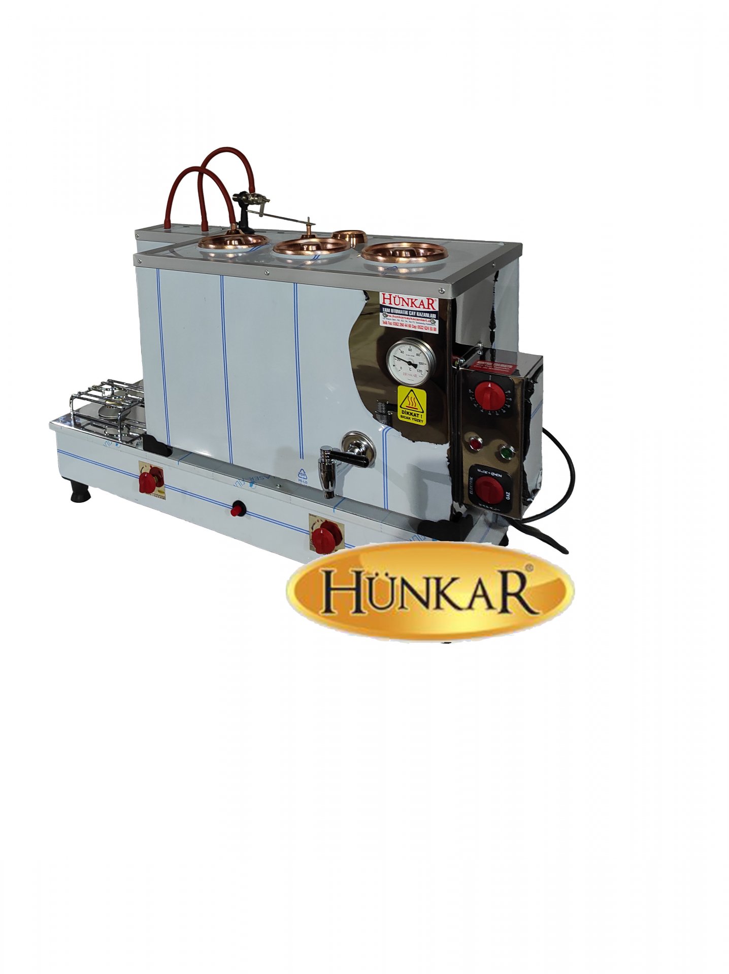 DIŞ KROM İÇ BAKIR 40 LT 3 DEMLİKLİ TAM OTOMATİK ÇAY KAZANI 