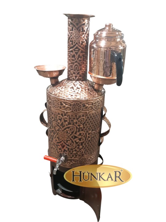 SEMAVER 8 LT ESKITME GÖRÜNÜMLÜ VERNIKLI KÖMÜRLÜ ODUNLU YUVARLAK GÖRÜNÜMLÜ SEMAVER 